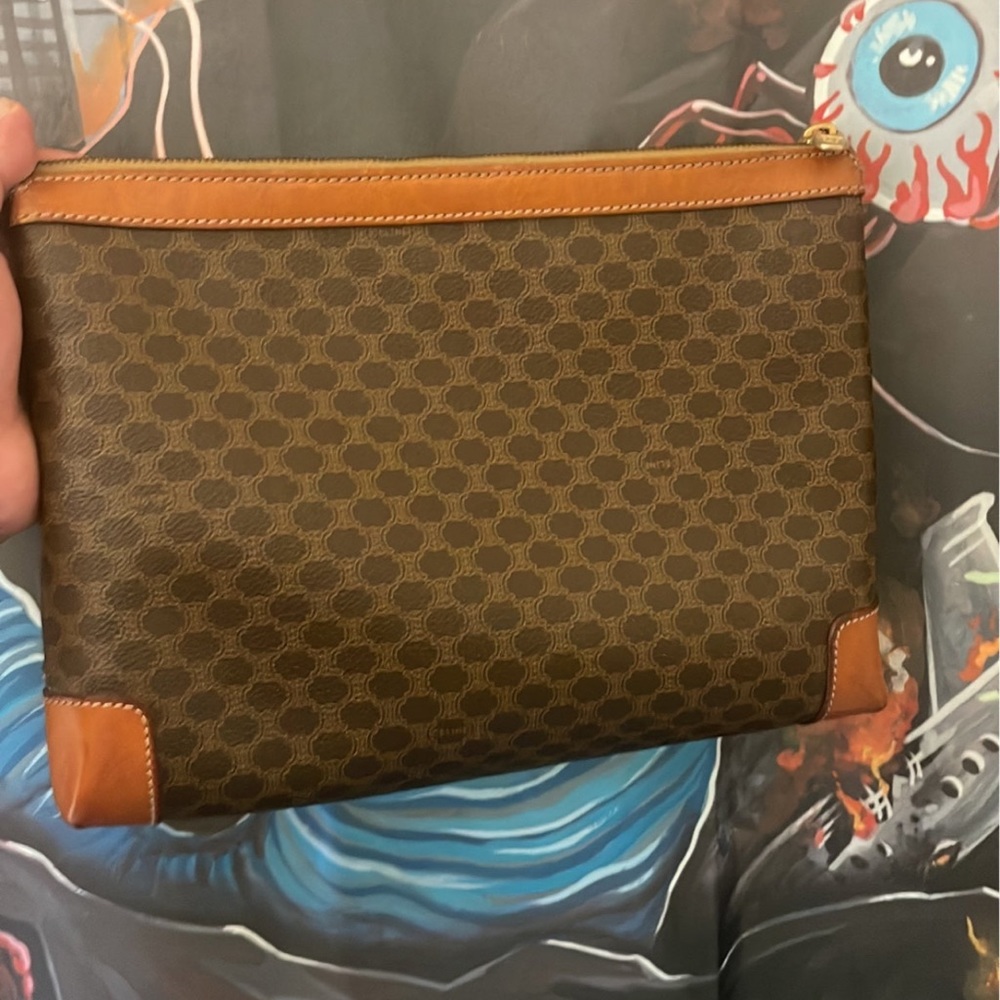 Authentic Celine Macadam Blason Pattern Clutch Hand Bag PVC Leather Brown - Picture 4 of 12